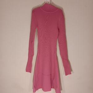 NWOT Women Pink Knit Turtleneck Flared Mini Sweater Dress Size LRG Unbranded